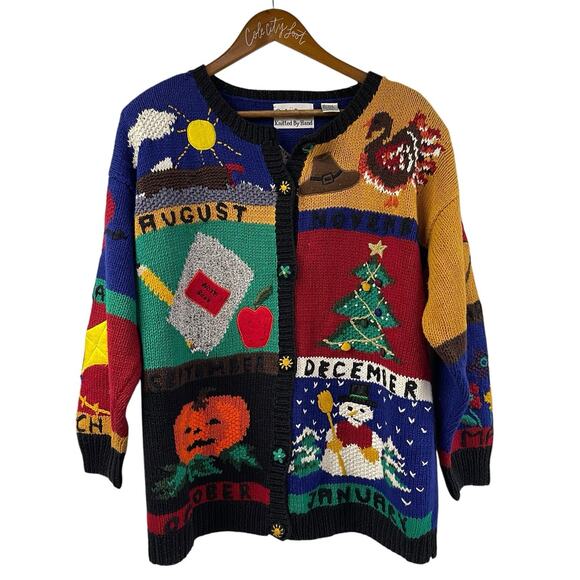 croft & barrow Sweaters - Vintage Knitted Calendar Cardigan Colorful Croft & Barrow Large Quirky